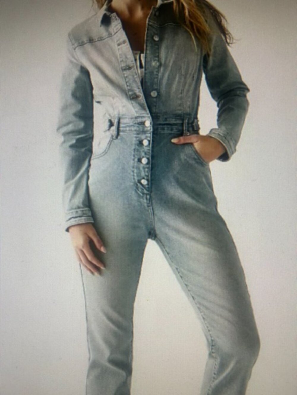 We The Free FP CRVY Fitted Washed Denim Button  Scandalous Coverall Jumpsuit NEW - Picture 9 of 16